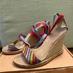 Marc Jacobs Rainbow Espadrille Ribbon Wedge Lace-Up Sandals Size 37